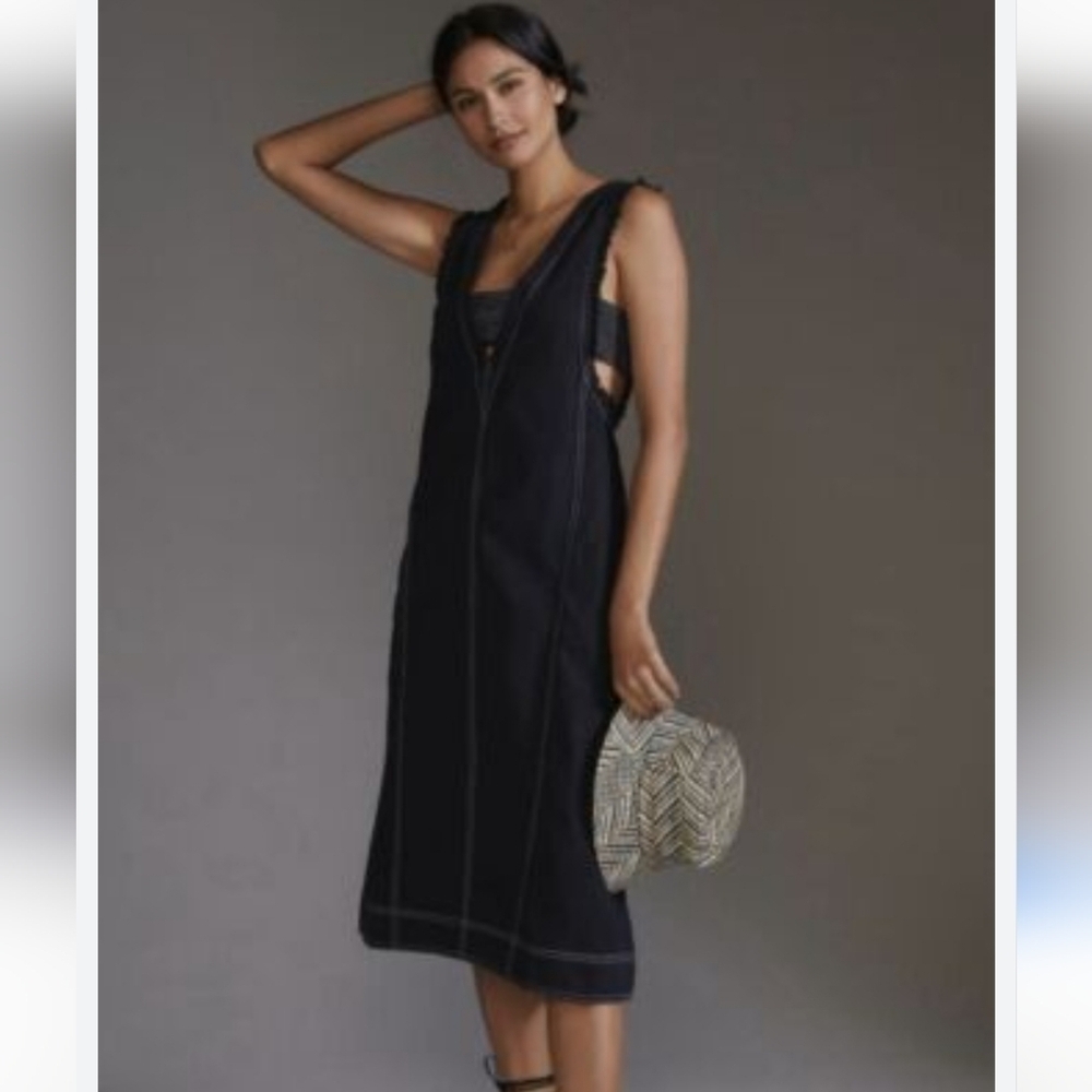 NWT Anthropologie Pilcro Cotton Midi Dress XS Ivory Utility Pinafore Dress. - Picture 4 of 15